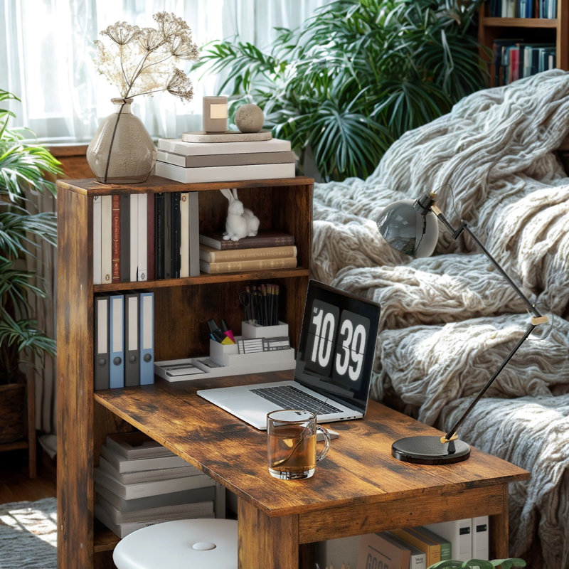 Industrial Rustic 120CM Computer Desk With 6 Storage Shelves