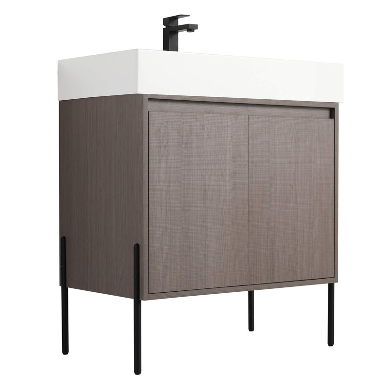 Meuble-lavabo Yordana de 30 po de largeur Ebern Designs, Chêne gris, Blanc