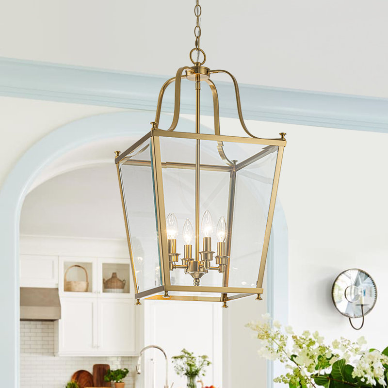 Lustre rectangulaire en verre transparent 4 lumières