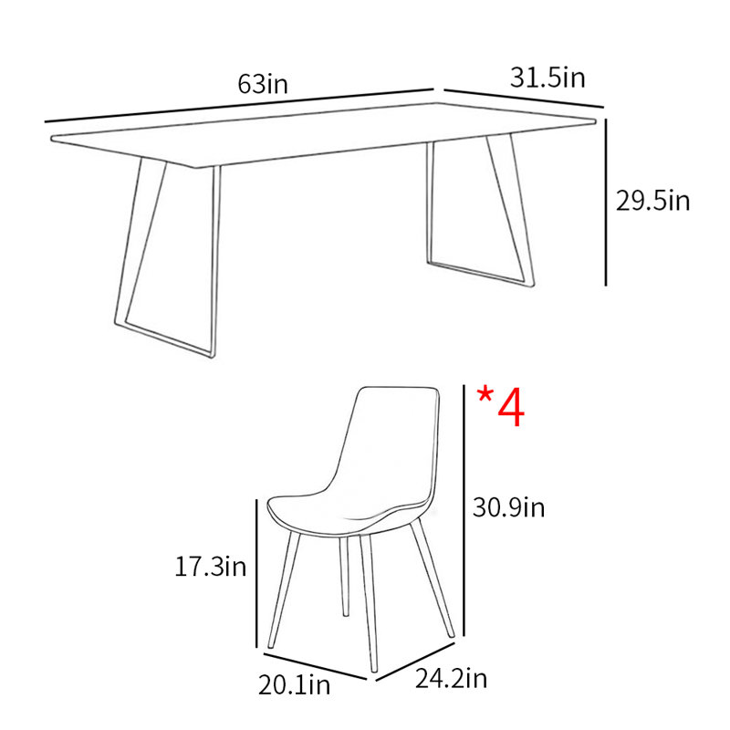 Ensembles de table de salle à manger minimalistes de style italien, H 29,5 po x L 63 po x l 31,5 po