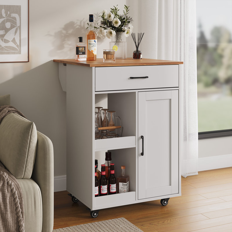 Îlot de cuisine avec abattant, îlot de cuisine sur roulettes avec rangement, chariot d'îlot avec 2 tablettes ouvertes, 1 tiroir pour la cuisine, la salle à manger