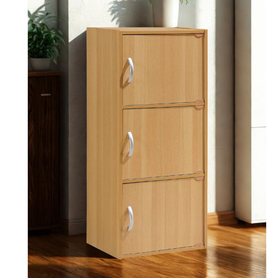 3-Doors, 3-Shelf Bookcase 35.6 in. Tall Enclosed Storage 3-Tier Bookshelf for Home or Office