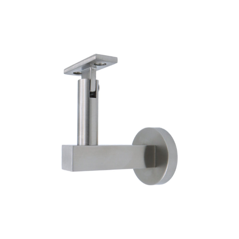 Glass Mount Handrail Bracket with Round Rose and Flat Plate, Satin Stainless Steel