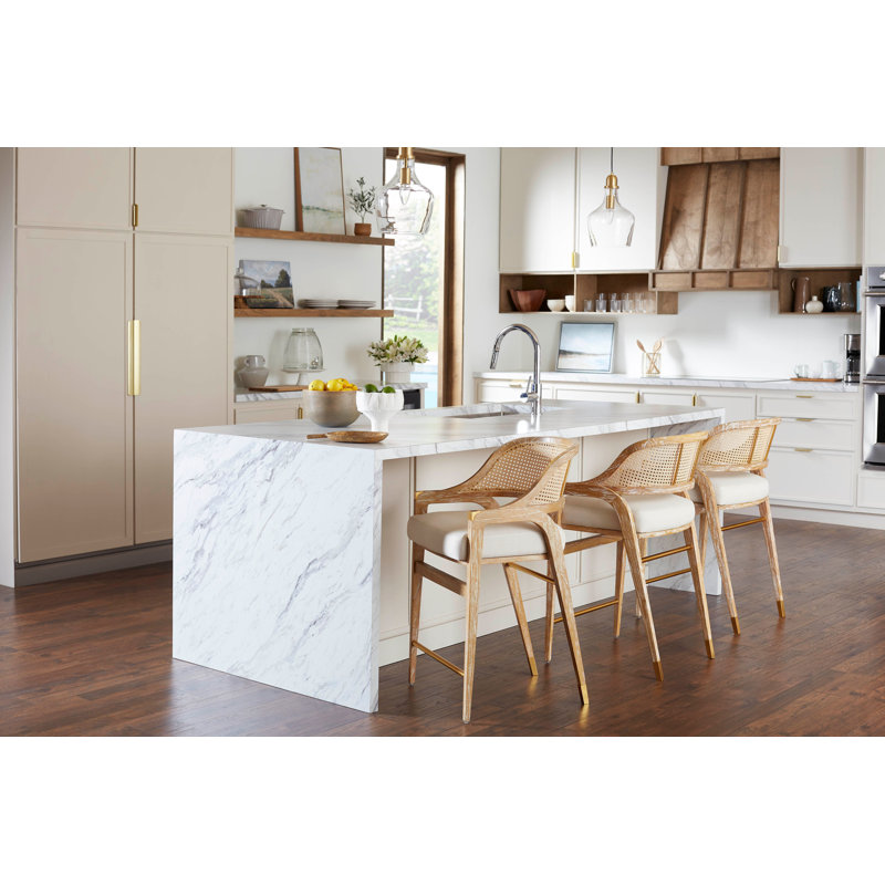 Edward Upholstered Stool with Solid Wood Frame, Natural