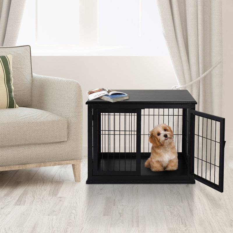 Dog Crate with Two Opening Sides and Lockable Door, Black
