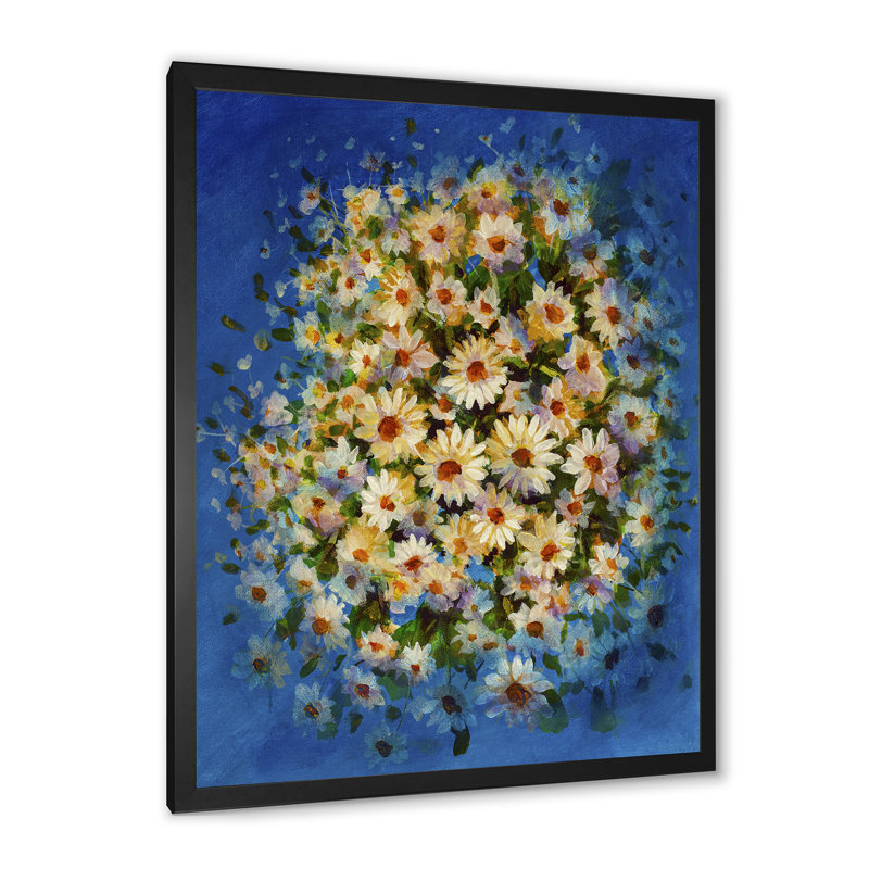 Camomille, fleurs sauvages blanches, bleu - art mural traditionnel sur toile, H 20 po x l 12 po x P 1 po