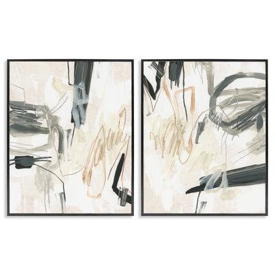 «Abstract Squiggly Beige Lines», ensemble de 2 estampes numériques encadrées par June Erica Vess