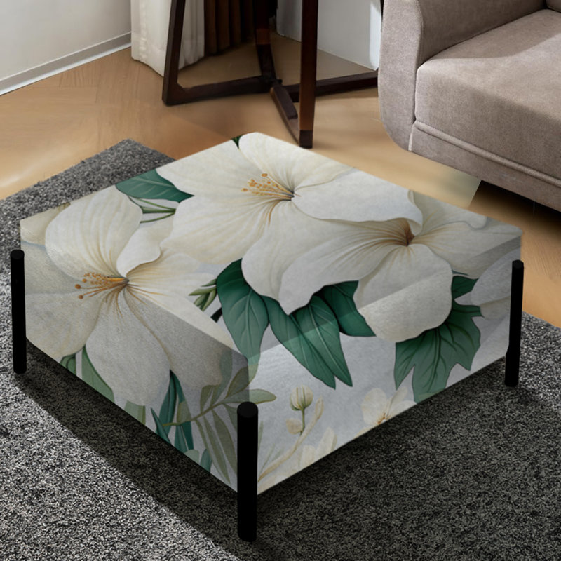 Minimaliste à motif floral tropical I - grand repose-pieds carré tropical