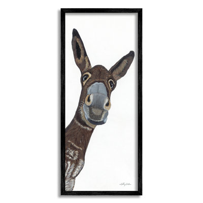 Stupell Industries Donkey Peering Happily Casual Farm Animal Portrait By Ashley Justice - Floater Frame Graphic Art On  In Midnight Black Framed Giclee