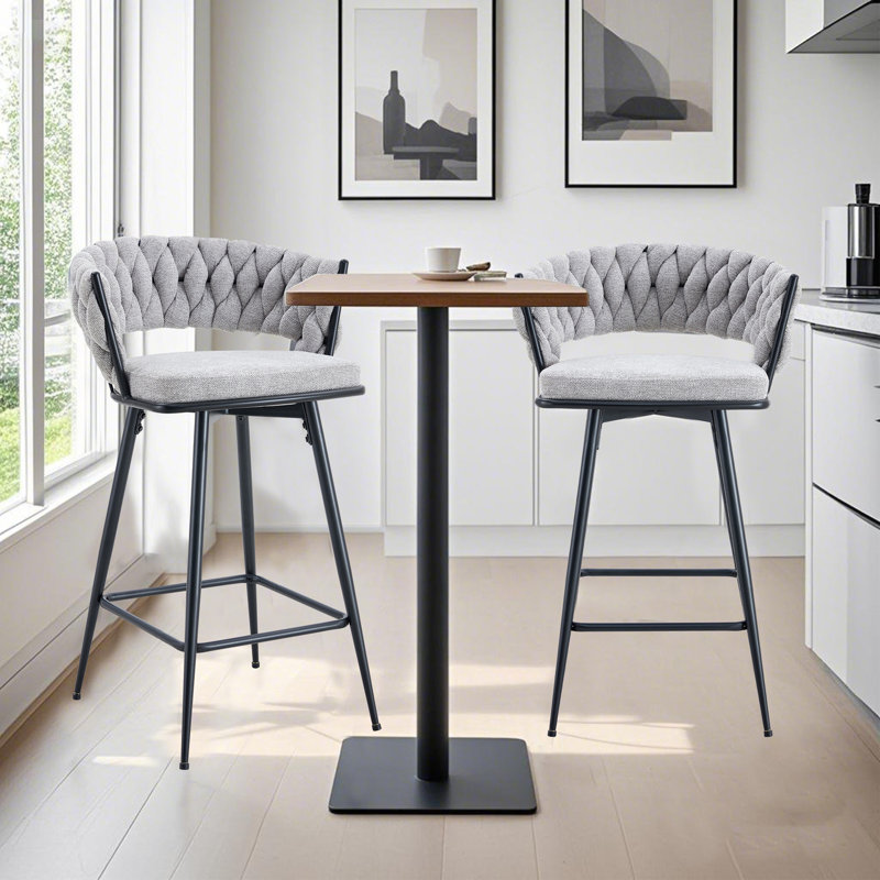 Two Sets Of Swivel Bar Stools, Light Gray, Black