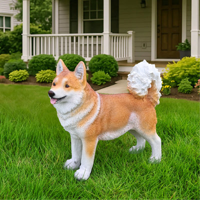 Shiba Inu Dog Statue, Realistic Resin Animal Figurine for Indoor Outdoor Garden Lawn Yard Home Decor, Art Craft Gift, Brown+White