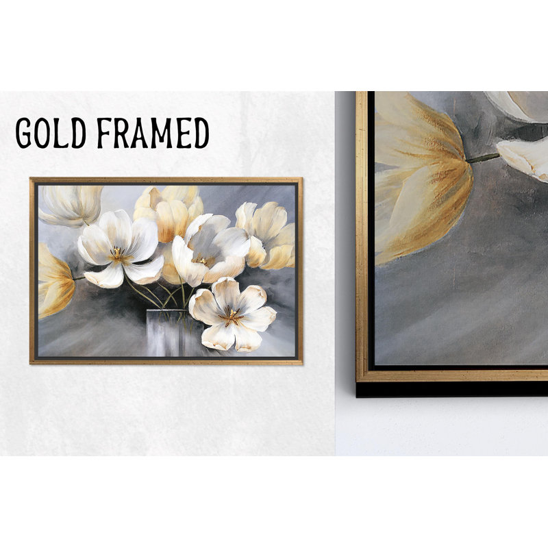 Impression sur toile à motif floral éclatant: œuvre d'art moderne à fleurs abstraites, toiles à cadre doré 1P