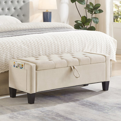 Banc de rangement spacieux avec repose-pieds avec charnière de sécurité, capacité de poids de 350 lb, sièges de hall d'entrée rembourrés pour la chambre à coucher et le salon - beige