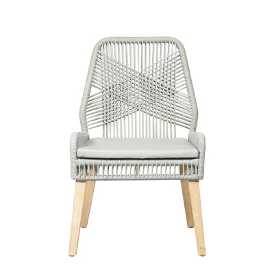 De 2 chaises de salle à manger à dossier tissé gris - délavé patiné, bois de manguier, coussins en mousse pour un siège de repas charmant, rembourrage en bois massif