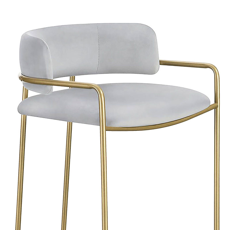 Tabouret à dossier bas gris et doré Radiant - siège rembourré et glamour