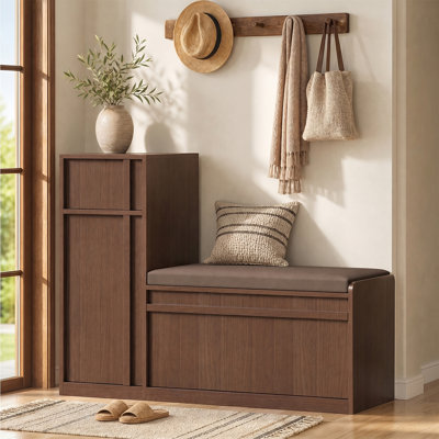 45.3" L-Shaped Storage Bench, Entryway Bench with Shoe Storage and Cushion