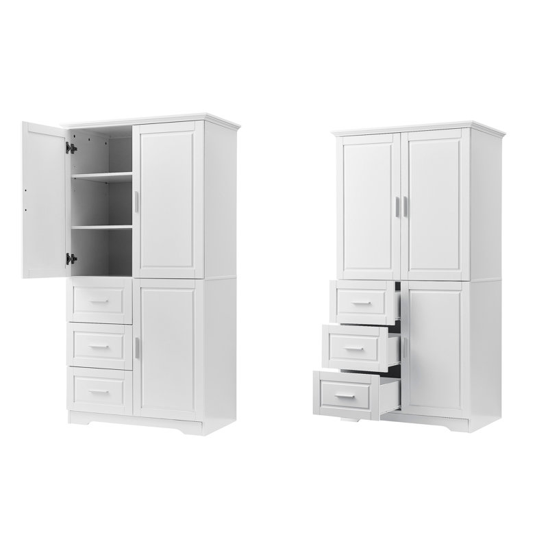 Armoire de rangement haute et large avec portes pour bureau de salle de bain, trois tiroirs