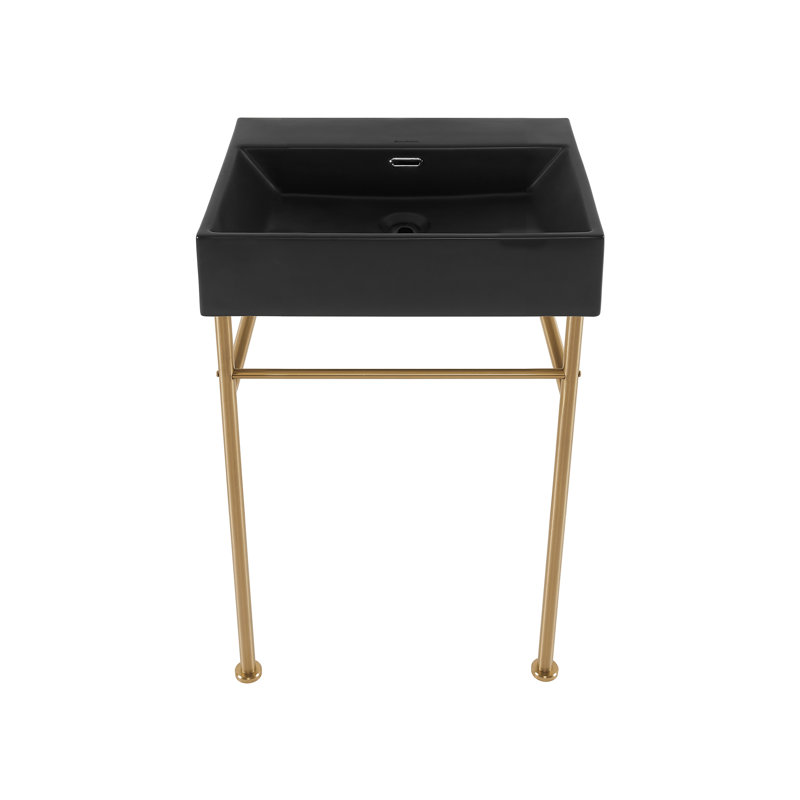 Lavabo console rectangulaire à trous zéro 24 "avec pieds Claire, Or brossé