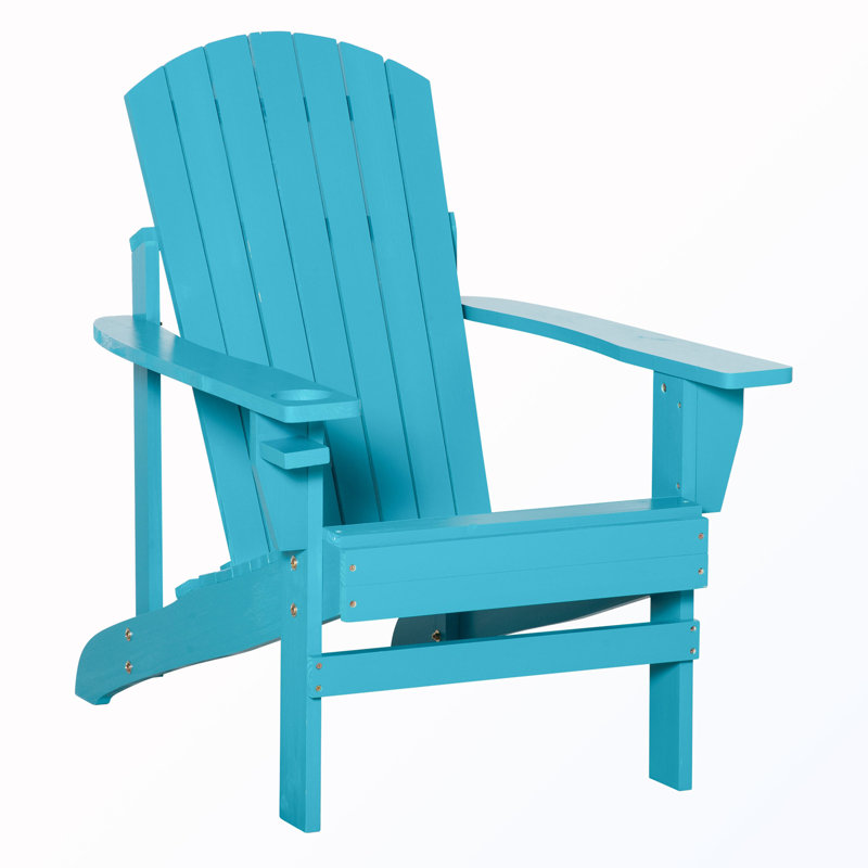 Patio Wooden Adirondack Chair With Cup Holder, Blue