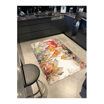 Red Floral Pattern Decorative Washable Area Rug