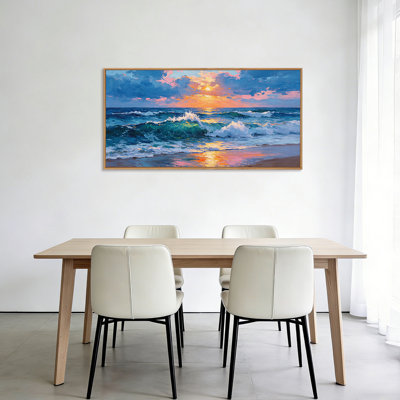 Art texturé encadré sur toile côtier texturé, peinture empâtement de vagues océaniques, décoration murale nautique pour le salon, le bureau de la chambre à coucher, 20 po x 40 po