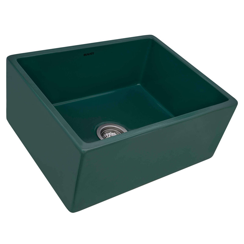 23'' L Double Bowl Fireclay Kitchen Sink, Emerald Green