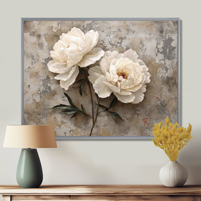 Bloom, pivoines avec béton Reverie IV - pivoines, art mural sur toile