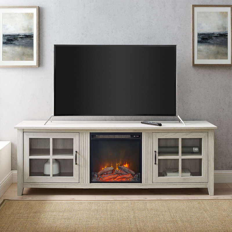 Dake 70" Media Console with Electric Fireplace, Birch