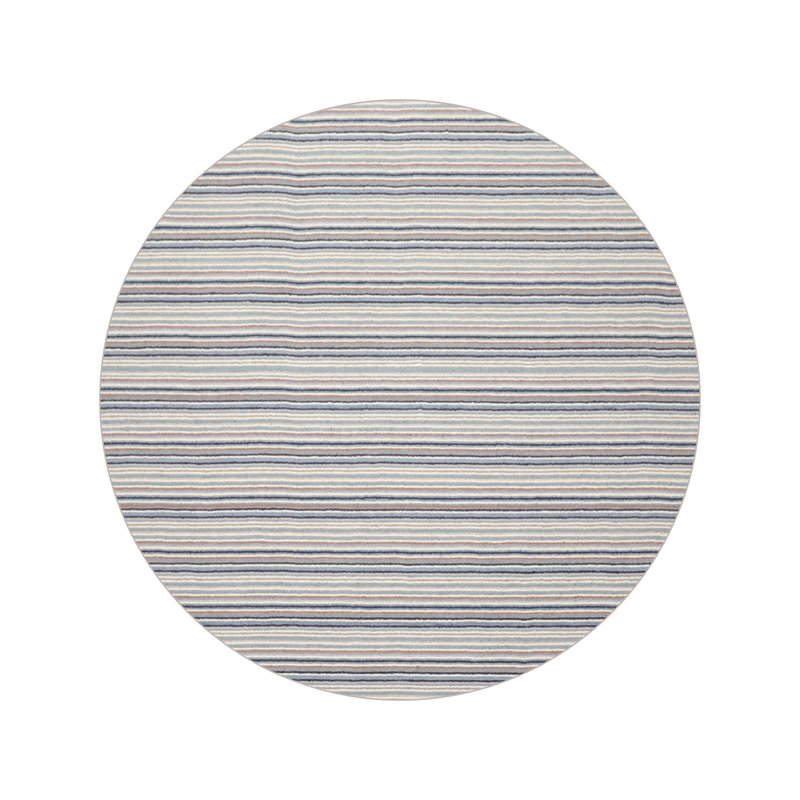Tapis oriental ivoire touffeté à la main multicolore à rayures contemporaines, Rond 5 pi