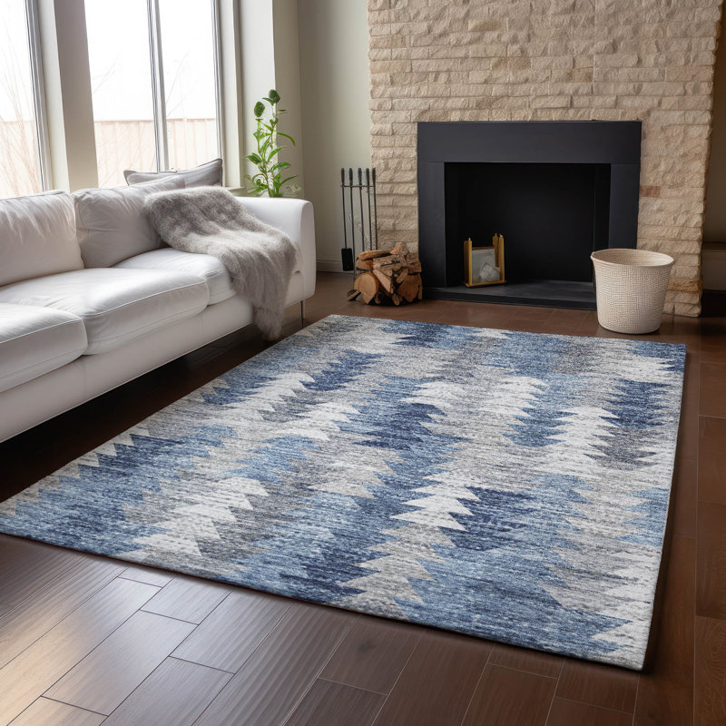 Tapis bleu Cerrito lavable à la machine de qualité supérieure, Rectangle 5 pi x 7 pi 6 po