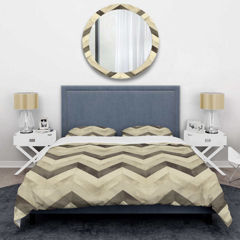 Ensemble de housse de couette moderne ivoire gris à chevrons modernes Bliss II