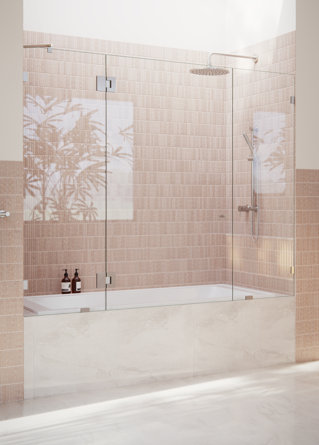 Stellar 69.25 in. W x 58.25 in. H Frameless 3 Panel Inline Bathtub Shower Door