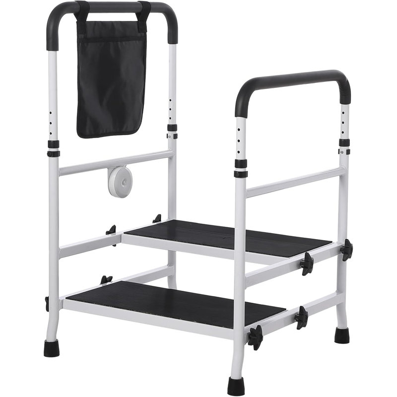 Step Stool with Handle and Non  Rubber Platform. Bed Rails with Adjustable Height Bed Safety Step. Support Up to 450 Lbs. Dual Handles. Handicap Steps for Elderly. Disabled. . Daily Support