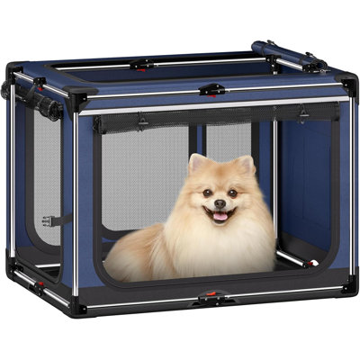 Foldable Soft Sided Dog Crate - 360° Ventilated Mesh Portable Pet Kennel for Indoor Outdoor Travel