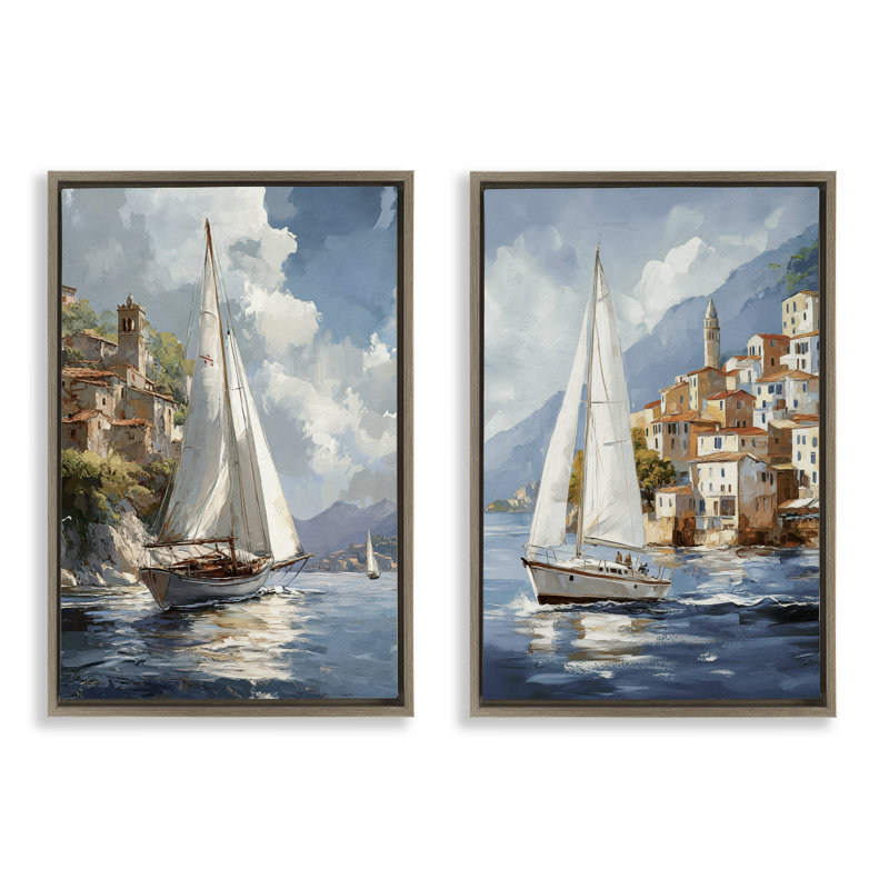 Ensemble de cadre flottant 2 pièces Coastal Port Town, H 31 po x l 21 po, Cadre flottant orme Montalcino