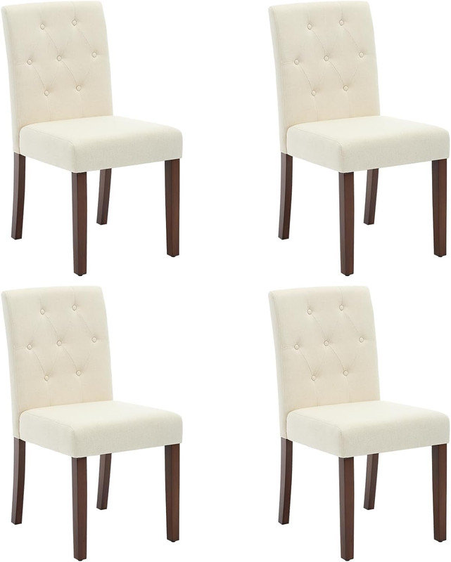 Set of 4/6 Upholstered Dining Chairs, Tufted Parsons Kitchen Chair with Wood Legs for Dining Room & Restaurant, 4, Beige