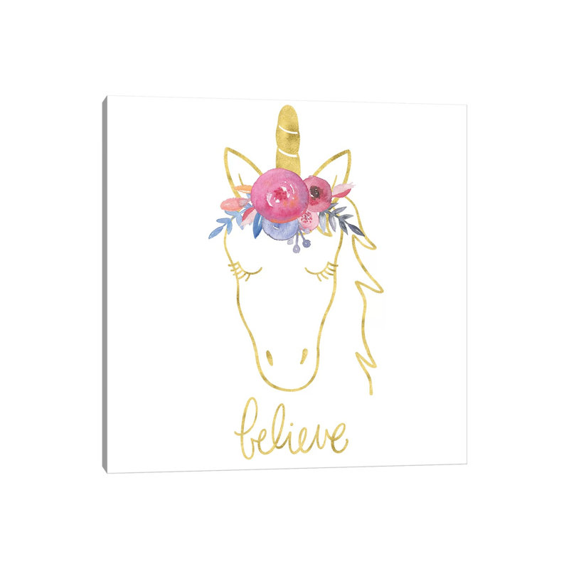 Golden Unicorn II Believe by Noonday Design - Wrapped Canvas Painting, 30.48cm H x 30.48cm W x 1.91cm D