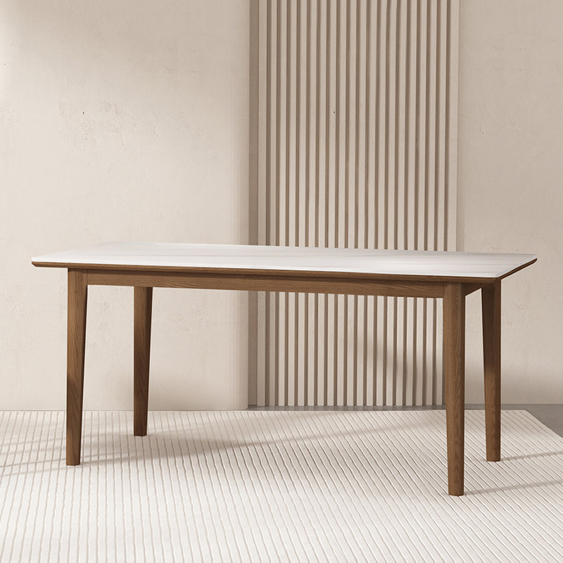 White Slate-Top Dining Table with Ash Wood Frame, 29.53"H x 54.72"L x 27.56"W 