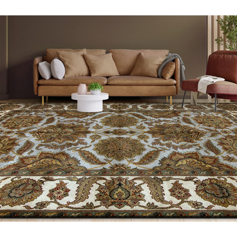 Tapis bleu clair et ivoire noué à la main de haute qualité