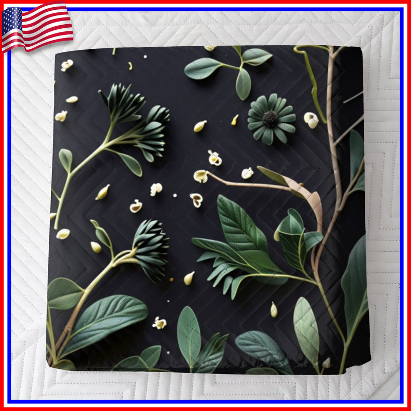 Green Leaves Pattern Quilted Bedspread All Sizes, King