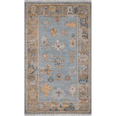 Dunes Oriental Hand-Knotted Wool Area Rug in Blue/Brown/Yellow
