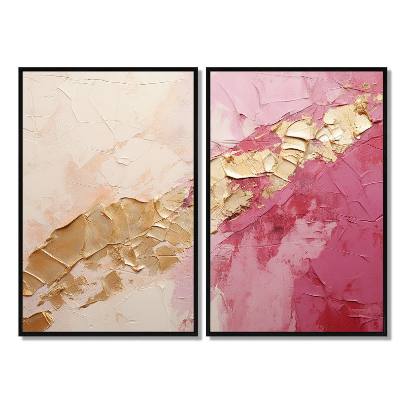 «Pink Gold Minimalisme Poteries I», art mural spirales abstraites, Impression encadrée flottante, Black, H 36 po x l 48 po