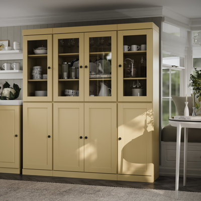 100% Solid Wood 65" Pantry China Cabinet with Clear Glass, Shaker Doors and Adjustable Shelves