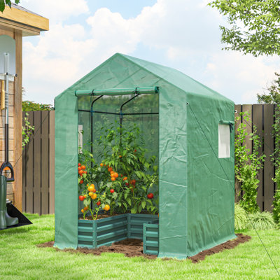 Small Greenhouse with Raised Garden Bed 141 x 141 x 190 cm