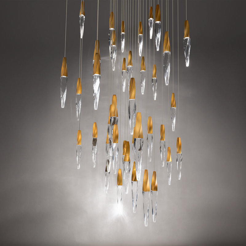 Kindjal 41 Light Crystal LED Multi-Light Pendant, Aged Brass