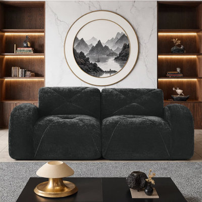 Canapé Veloria moderne 2 places en velours sans os avec coussins capitonnés, mousse haute densité 32D, base antidérapante et conception sans assemblage pour salon ou appartement