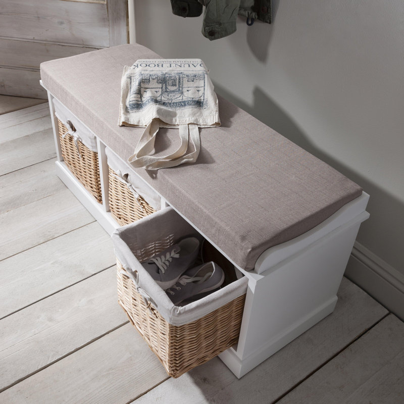 Hudson Oaks Entryway Bench with Baskets, 2 baskets, White