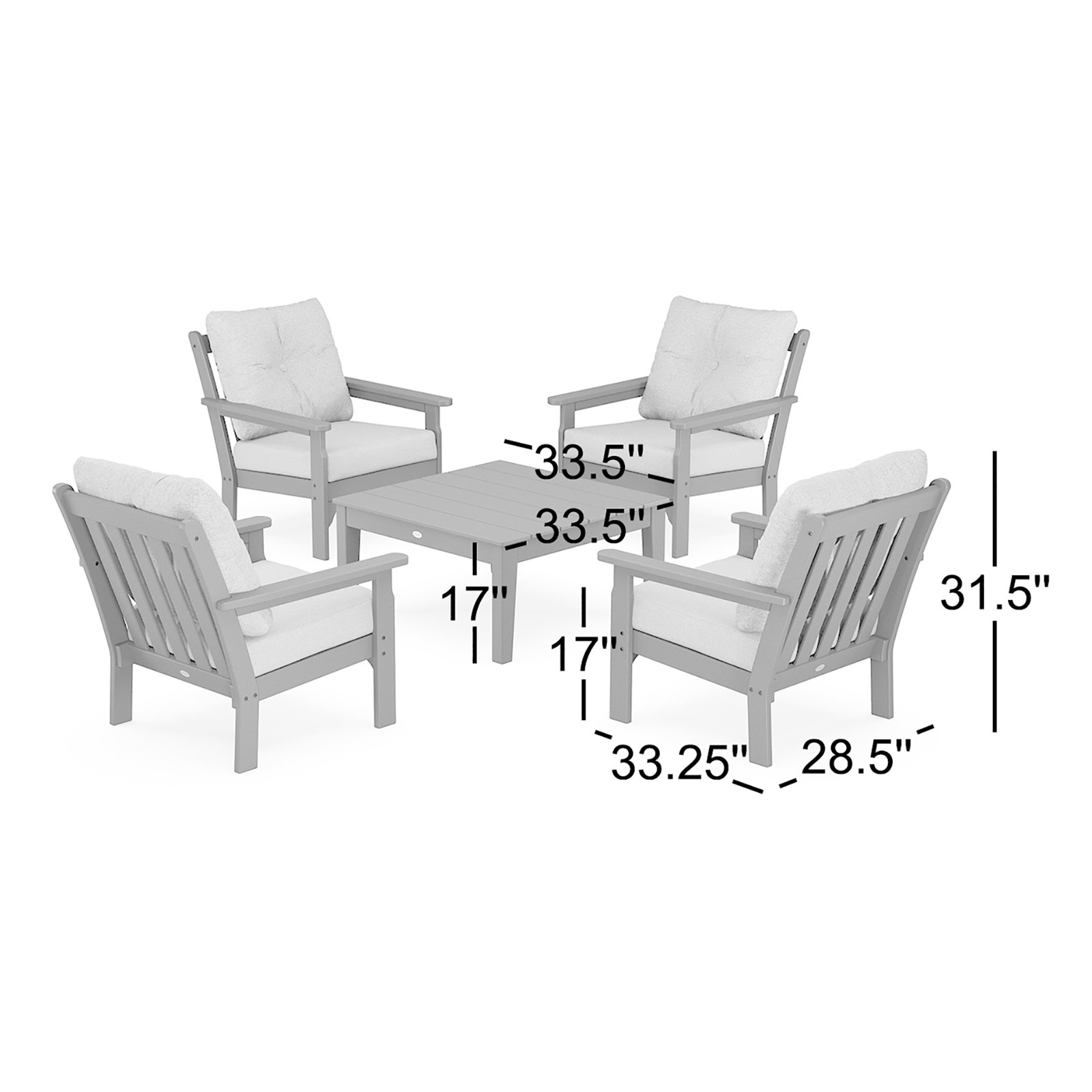 POLYWOOD® Vineyard 4-Person Patio Seating Group, Grey Revolution®, Black