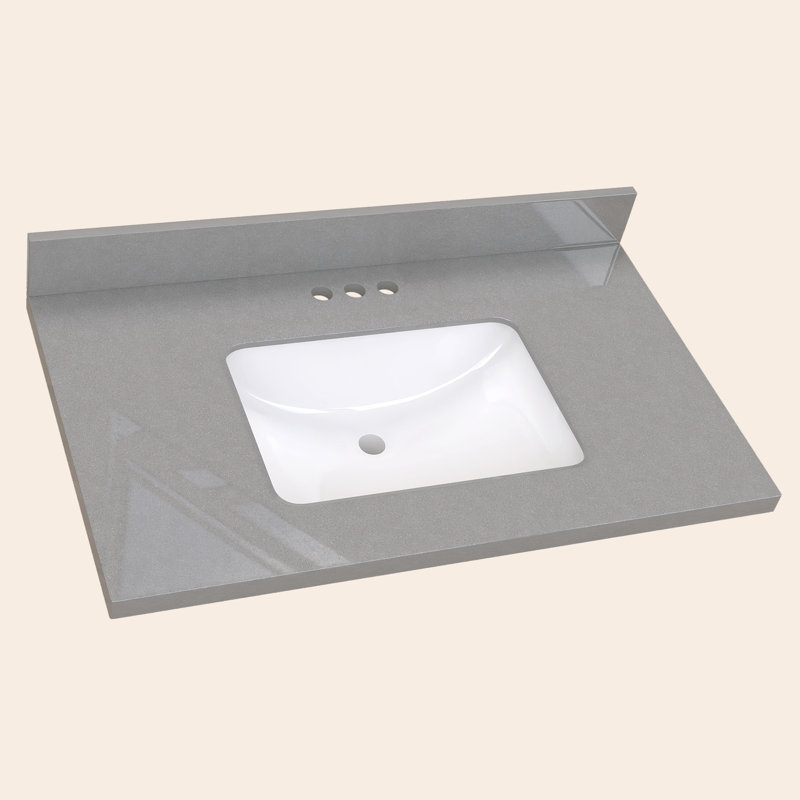 Lavabo intégré en pierre 36 po x P 22 po à 3 trous avec dosseret gris 4 po