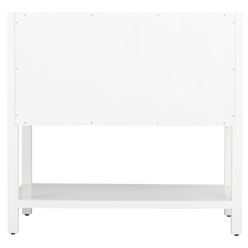 36" Robertson Single Bathroom Vanity Set with Oval Undermount Sink, 8" Widespread, Feathered White Quartz, White